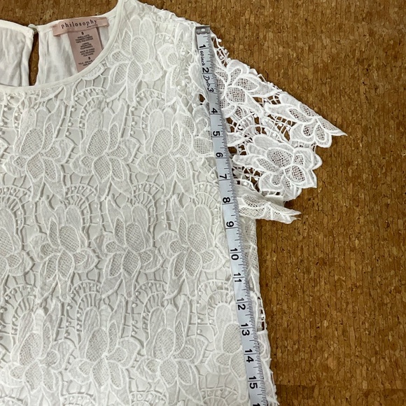 Philosophy White Floral Lace Top Women’s Small Short Sleeve Sheer Overlay Blouse - Picture 7 of 11